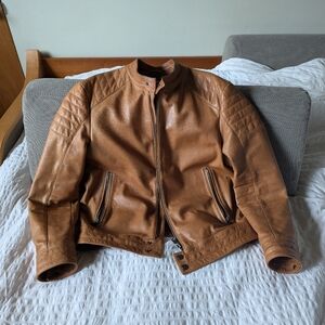 Hugo Boss Tan Leather Moto Jacket Size 42R (Large)